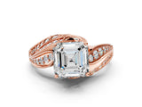 Rose gold Asscher Cut Diamond Solitaire Ring with Prong Setting and Twisted Pavé Band_3