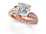 Rose gold Asscher Cut Diamond Solitaire Ring with Prong Setting and Twisted Pavé Band_4