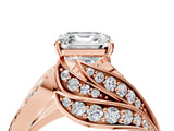 Rose gold Asscher Cut Diamond Solitaire Ring with Prong Setting and Twisted Pavé Band_7