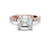 Rose gold Asscher Cut Diamond Solitaire Ring with Round  Pavé Band and Four-Prong Setting_42
