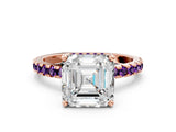 Rose gold Asscher Cut Diamond Solitaire Ring with Round with Amethyst side stone Pavé Band and Four-Prong Setting_36