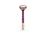 Rose gold Asscher Cut Diamond Solitaire Ring with Round with Amethyst side stone Pavé Band and Four-Prong Setting_38