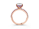Rose gold Asscher Cut Diamond Solitaire Ring with Round with Amethyst side stone Pavé Band and Four-Prong Setting_39