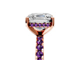 Rose gold Asscher Cut Diamond Solitaire Ring with Round with Amethyst side stone Pavé Band and Four-Prong Setting_41