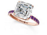 Rose gold Asscher Cut Diamond Solitaire Ring with Round with Amethyst side stone Pavé Band and Prong Setting_13