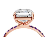 Rose gold Asscher Cut Diamond Solitaire Ring with Round with Amethyst side stone Pavé Band and Prong Setting_16