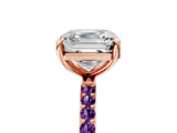 Rose gold Asscher Cut Diamond Solitaire Ring with Round with Amethyst side stone Pavé Band and Prong Setting_17