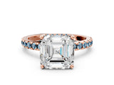 Rose gold Asscher Cut Diamond Solitaire Ring with Round with Aquamarine side stone Pavé Band and Four-Prong Setting_36
