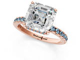 Rose gold Asscher Cut Diamond Solitaire Ring with Round with Aquamarine side stone Pavé Band and Four-Prong Setting_37
