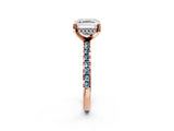 Rose gold Asscher Cut Diamond Solitaire Ring with Round with Aquamarine side stone Pavé Band and Four-Prong Setting_38