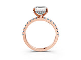 Rose gold Asscher Cut Diamond Solitaire Ring with Round with Aquamarine side stone Pavé Band and Four-Prong Setting_39