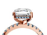 Rose gold Asscher Cut Diamond Solitaire Ring with Round with Aquamarine side stone Pavé Band and Four-Prong Setting_40