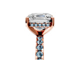 Rose gold Asscher Cut Diamond Solitaire Ring with Round with Aquamarine side stone Pavé Band and Four-Prong Setting_41