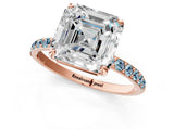 Rose gold Asscher Cut Diamond Solitaire Ring with Round with Aquamarine side stone Pavé Band and Prong Setting_25