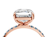 Rose gold Asscher Cut Diamond Solitaire Ring with Round with Aquamarine side stone Pavé Band and Prong Setting_28