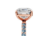 Rose gold Asscher Cut Diamond Solitaire Ring with Round with Aquamarine side stone Pavé Band and Prong Setting_29