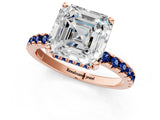 Rose gold Asscher Cut Diamond Solitaire Ring with Round with Blue Sapphire side stone Pavé Band and Four-Prong Setting_37