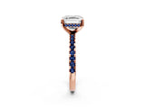Rose gold Asscher Cut Diamond Solitaire Ring with Round with Blue Sapphire side stone Pavé Band and Four-Prong Setting_38