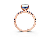 Rose gold Asscher Cut Diamond Solitaire Ring with Round with Blue Sapphire side stone Pavé Band and Four-Prong Setting_39