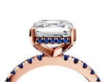 Rose gold Asscher Cut Diamond Solitaire Ring with Round with Blue Sapphire side stone Pavé Band and Four-Prong Setting_40