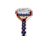 Rose gold Asscher Cut Diamond Solitaire Ring with Round with Blue Sapphire side stone Pavé Band and Four-Prong Setting_41