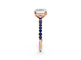 Rose gold Asscher Cut Diamond Solitaire Ring with Round with Blue Sapphire side stone Pavé Band and Prong Setting_14