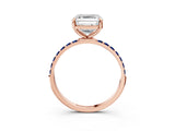 Rose gold Asscher Cut Diamond Solitaire Ring with Round with Blue Sapphire side stone Pavé Band and Prong Setting_15