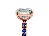 Rose gold Asscher Cut Diamond Solitaire Ring with Round with Blue Sapphire side stone Pavé Band and Prong Setting_17