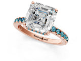 Rose gold Asscher Cut Diamond Solitaire Ring with Round with Blue Topaz side stone Pavé Band and Four-Prong Setting_37