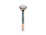 Rose gold Asscher Cut Diamond Solitaire Ring with Round with Blue Topaz side stone Pavé Band and Four-Prong Setting_38