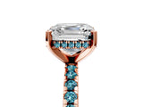 Rose gold Asscher Cut Diamond Solitaire Ring with Round with Blue Topaz side stone Pavé Band and Four-Prong Setting_41