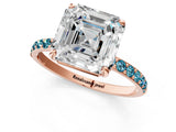 Rose gold Asscher Cut Diamond Solitaire Ring with Round with Blue Topaz side stone Pavé Band and Prong Setting_13