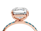 Rose gold Asscher Cut Diamond Solitaire Ring with Round with Blue Topaz side stone Pavé Band and Prong Setting_16