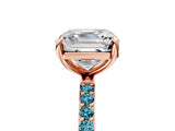 Rose gold Asscher Cut Diamond Solitaire Ring with Round with Blue Topaz side stone Pavé Band and Prong Setting_17