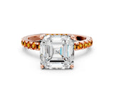 Rose gold Asscher Cut Diamond Solitaire Ring with Round with Citrine side stone Pavé Band and Four-Prong Setting_36