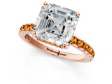 Rose gold Asscher Cut Diamond Solitaire Ring with Round with Citrine side stone Pavé Band and Four-Prong Setting_37