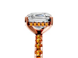 Rose gold Asscher Cut Diamond Solitaire Ring with Round with Citrine side stone Pavé Band and Four-Prong Setting_41