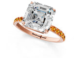 Rose gold Asscher Cut Diamond Solitaire Ring with Round with Citrine side stone Pavé Band and Prong Setting_13