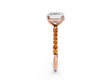 Rose gold Asscher Cut Diamond Solitaire Ring with Round with Citrine side stone Pavé Band and Prong Setting_14