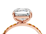 Rose gold Asscher Cut Diamond Solitaire Ring with Round with Citrine side stone Pavé Band and Prong Setting_16