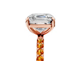 Rose gold Asscher Cut Diamond Solitaire Ring with Round with Citrine side stone Pavé Band and Prong Setting_17