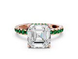 Rose gold Asscher Cut Diamond Solitaire Ring with Round with Emerald side stone Pavé Band and Four-Prong Setting_36