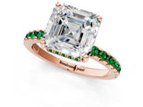 Rose gold Asscher Cut Diamond Solitaire Ring with Round with Emerald side stone Pavé Band and Four-Prong Setting_37