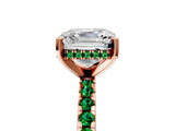 Rose gold Asscher Cut Diamond Solitaire Ring with Round with Emerald side stone Pavé Band and Four-Prong Setting_41
