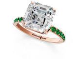 Rose gold Asscher Cut Diamond Solitaire Ring with Round with Emerald side stone Pavé Band and Prong Setting_25