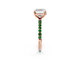 Rose gold Asscher Cut Diamond Solitaire Ring with Round with Emerald side stone Pavé Band and Prong Setting_26