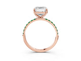 Rose gold Asscher Cut Diamond Solitaire Ring with Round with Emerald side stone Pavé Band and Prong Setting_27