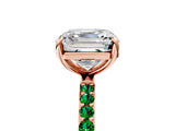 Rose gold Asscher Cut Diamond Solitaire Ring with Round with Emerald side stone Pavé Band and Prong Setting_29