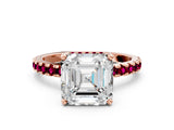 Rose gold Asscher Cut Diamond Solitaire Ring with Round with Garnet side stone Pavé Band and Four-Prong Setting_36