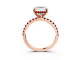 Rose gold Asscher Cut Diamond Solitaire Ring with Round with Garnet side stone Pavé Band and Four-Prong Setting_39